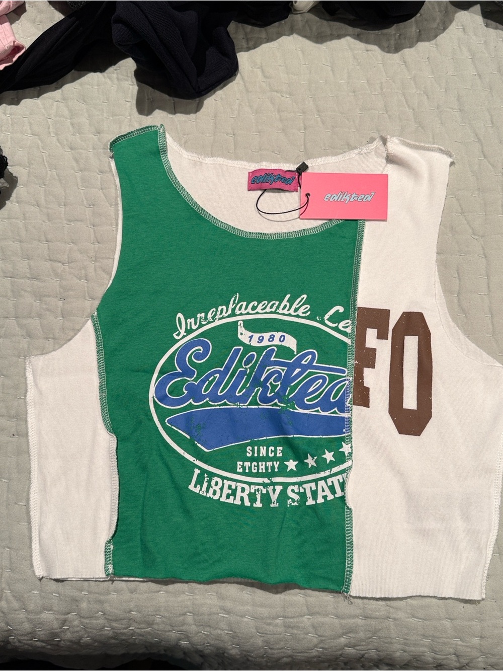 Edikted Green & White Patchwork Kids Tank Top by Edit-tea
